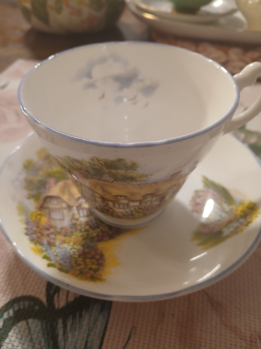 Crown Victorian Floral Bone China Cup in Yellow and Green